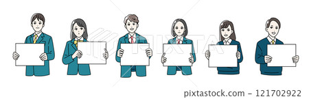 Illustration of male and female students wearing school uniforms holding flip charts Illustration of male and female students wearing school uniforms holding flip charts 121702922