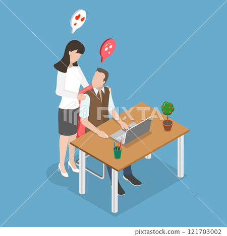 3D Isometric Flat Vector Illustration of Employee Suffering From Abuse, Sexual Harassment In The Office 121703002