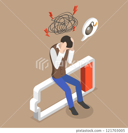3D Isometric Flat Vector Illustration of Mental Breakdown, Bad Experiences and Subconscious Fears 121703005