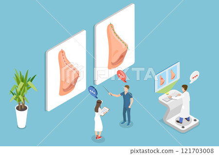 3D Isometric Flat Vector Illustration of Rhinoplasty, Correction Of Nasal Curvature Through Surgery 121703008