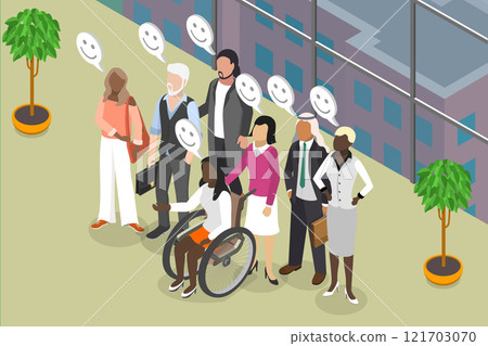 3D Isometric Flat Vector Illustration of Diverse Coworkers , Joyful Employees Working Together 121703070