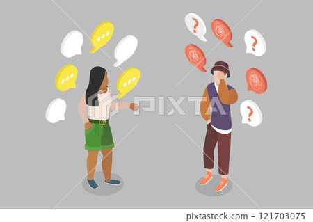 3D Isometric Flat Vector Illustration of Chatty Girlfriend, Talking to Much 3D Isometric Flat Vector Illustration of Chatty Girlfriend, Talking to Much 121703075