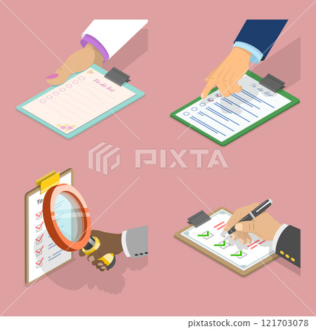 3D Isometric Flat Vector Set of Checklists, Todo List Collection 3D Isometric Flat Vector Set of Checklists, Todo List Collection 121703078