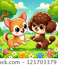 Playing Chihuahua and Toy Poodle 121703379