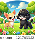 Playing Chihuahua and Toy Poodle 121703382