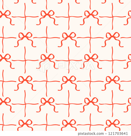 Retro Red Wavy Bows Seamless Pattern Squiggle Hand Drawn isolated on background Retro Red Wavy Bows Seamless Pattern Squiggle Hand Drawn isolated on background 121703641