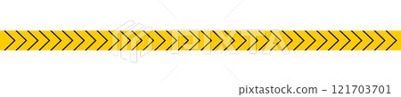 Caution tape with black and yellow chevron print. Barrier in quarantine site, construction work area or criminal scene. Stop, closed, attention or forbidden barricade. Vector flat illustration 121703701