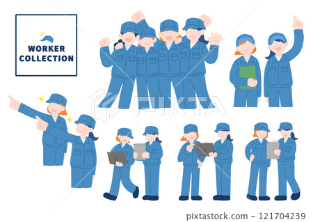 Flat illustration (set) of multiple women wearing work clothes Flat illustration (set) of multiple women wearing work clothes 121704239
