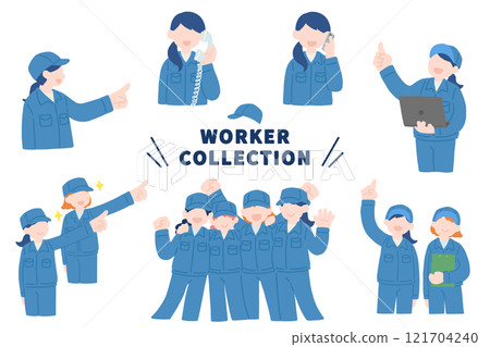 Flat illustrations (set) of a woman [upper body] wearing work clothes 121704240