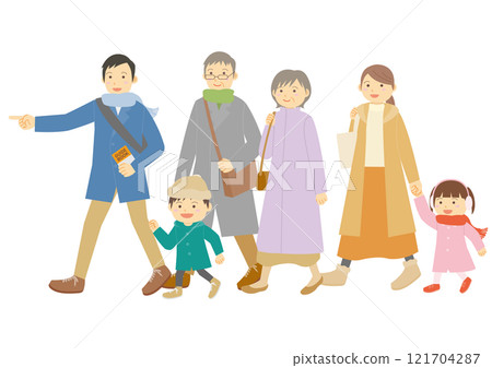 一家六口人冬季旅遊插畫圖 一家六口人冬季旅遊插畫圖 121704287