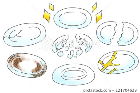 Loose and simple plates in various states, analog style Loose and simple plates in various states, analog style 121704629