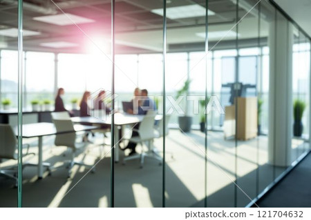 有玻璃牆和模糊的會議風景的現代辦公室 121704632