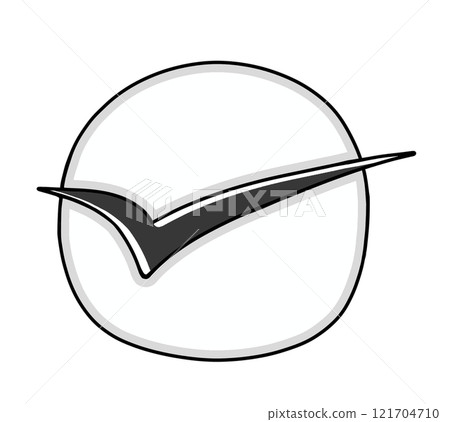 A check mark sticking out from a simple round frame, solid color 121704710