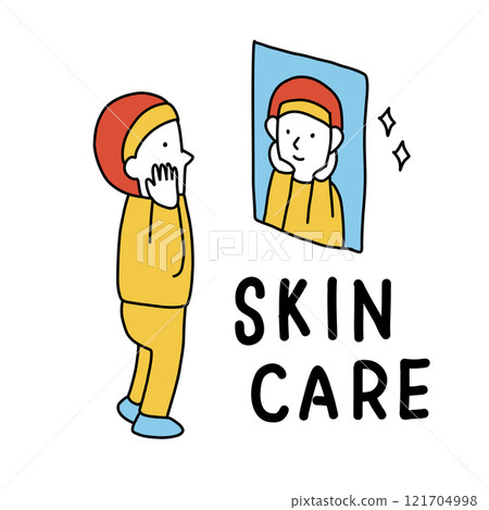 Illustration of a person doing skin care in front of a mirror 121704998