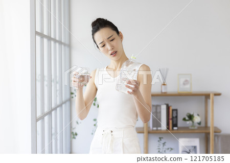 Diet: A woman who has difficulty drinking water Diet: A woman who has difficulty drinking water 121705185