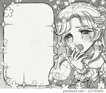 復古卡通風格插畫框-感動落淚的公主與演講泡泡 復古卡通風格插畫框-感動落淚的公主與演講泡泡 121705602