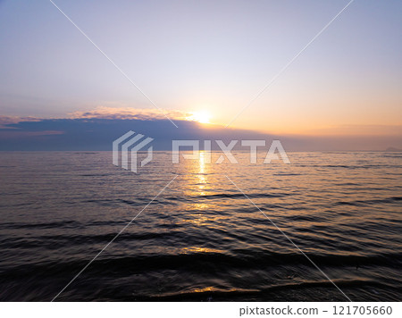 Aerial view sunset sky,Nature beautiful light sunset or sunrise over sea,Colorful scenery sunset sky,Amazing clouds and waves texture, sunrise sky background 121705660