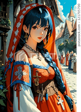 Woman standing in the street "AI generated image" 121705700