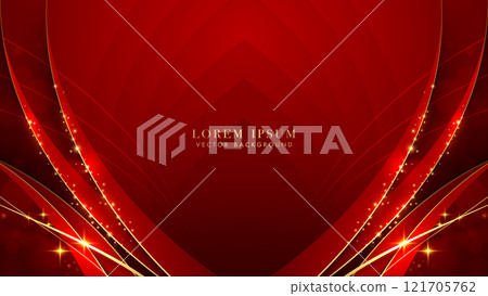 Red luxury background with golden line, red curve shape, glitter light effect and bokeh decoration 121705762