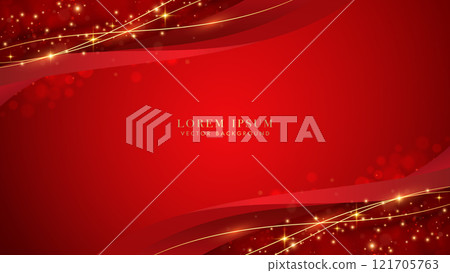 Red luxury background with golden line, red curve, glitter light effect and bokeh 121705763