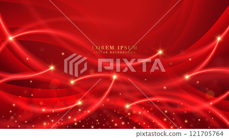Abstract red background with glowing flowing curve lines light, glitter light effect decoration and bokeh Abstract red background with glowing flowing curve lines light, glitter light effect decoration and bokeh 121705764