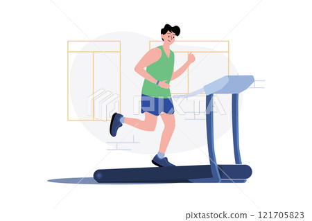 Boy Running On Treadmill Boy Running On Treadmill 121705823