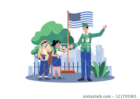Children Give Flower To Thank For Veterans Children Give Flower To Thank For Veterans 121705901