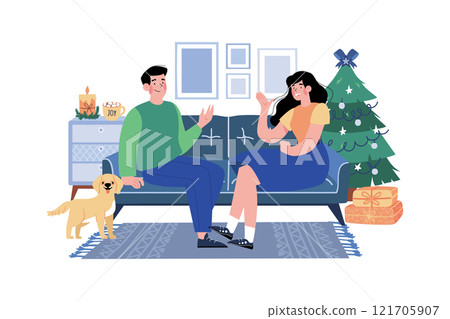 Couple Talk Together About Christmas Wishing 121705907
