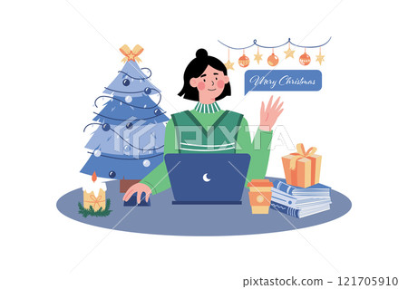 Woman Send Christmas Greeting Online 121705910