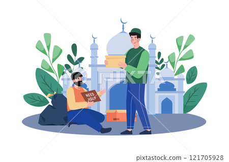 Muslim Man Distributing Zakat In Mosque Muslim Man Distributing Zakat In Mosque 121705928