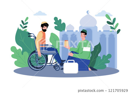 Muslim Man Helping Disabled People On Ramadan Day Muslim Man Helping Disabled People On Ramadan Day 121705929