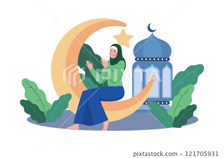 Muslim Woman Pray On Night Ramadan Muslim Woman Pray On Night Ramadan 121705931