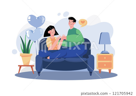 Couple Sit Talk Good Conversation On Sofa. Couple Sit Talk Good Conversation On Sofa. 121705942