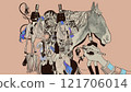 Illustration depicting cavalry and horses 121706014