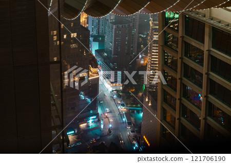Chongqing, China - 03 Jan 2024: street view from up above Raffles City Chongqing, China - 03 Jan 2024: street view from up above Raffles City 121706190