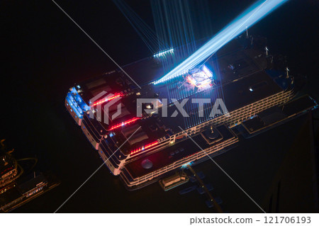 Lasers and light beams from ship in the yangtze river Lasers and light beams from ship in the yangtze river 121706193