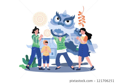 Family Watch Performing The New Year Lion Dance. 121706251