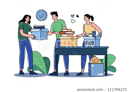 The Group Of Volunteers Is Receiving Charity Items The Group Of Volunteers Is Receiving Charity Items 121706272