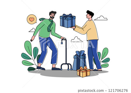 The Man Gives Gifts To The Elderly 121706276