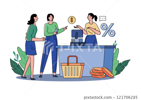 Group Of Customers Waiting In Line For Payment Group Of Customers Waiting In Line For Payment 121706285