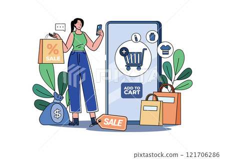 Woman Chooses To Add Items To Cart Woman Chooses To Add Items To Cart 121706286