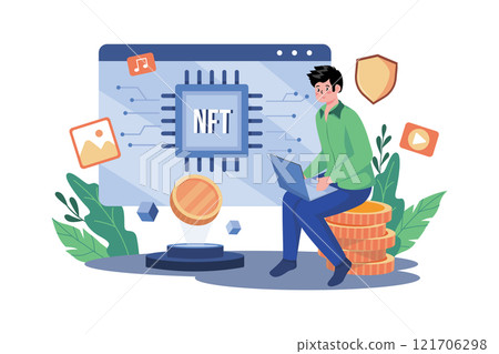 (Ntf) Non Fungible Token Illustration concept on white background (Ntf) Non Fungible Token Illustration concept on white background 121706298