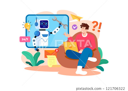 Chatbot Robot Support People In The Office. 121706322