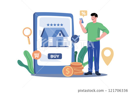 Man search property with mobile online. Man search property with mobile online. 121706336
