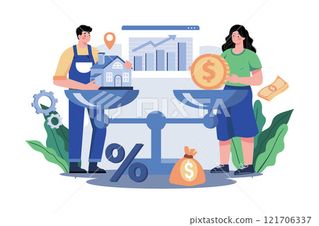 Home buyers meet and negotiate with real estate agents about renting. 121706337