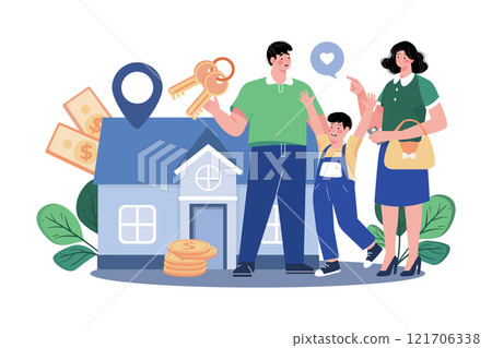 Family relocating in new apartment 121706338
