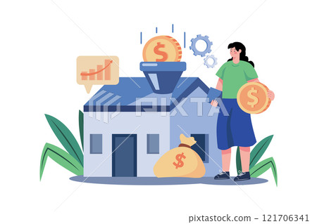 Woman visiting property with real estate agent. Woman visiting property with real estate agent. 121706341