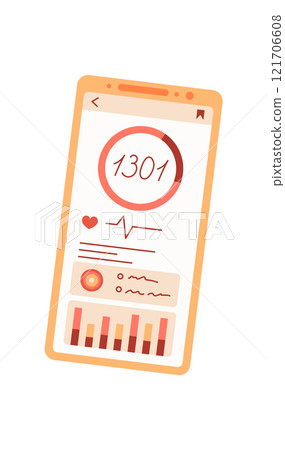 Smartphone app for health and fitness tracking. Mobile application displays user activity statistics and metrics. Simple graphic interface with icons offers a clear view of fitness data. Technology Smartphone app for health and fitness tracking. Mobile application displays user activity statistics and metrics. Simple graphic interface with icons offers a clear view of fitness data. Technology 121706608