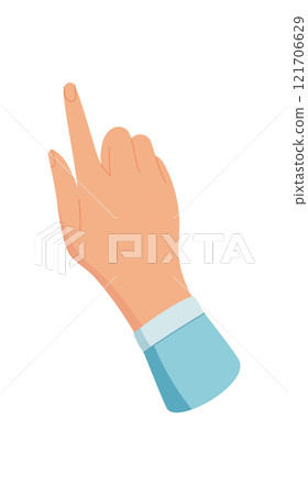 Hand performs a touch gesture on a mobile application. Finger interacts with smartphone icon. Gesture indicates digital communication, flat design, suitable for technology and user interface needs. 121706629