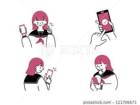 操作智能手機的女高中生 操作智能手機的女高中生 121706671